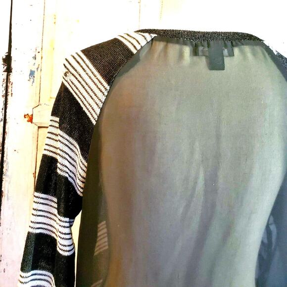 AB Studio Knit Top Size M Black & White Stripes Sheer Back & Details Boho - Picture 6 of 10